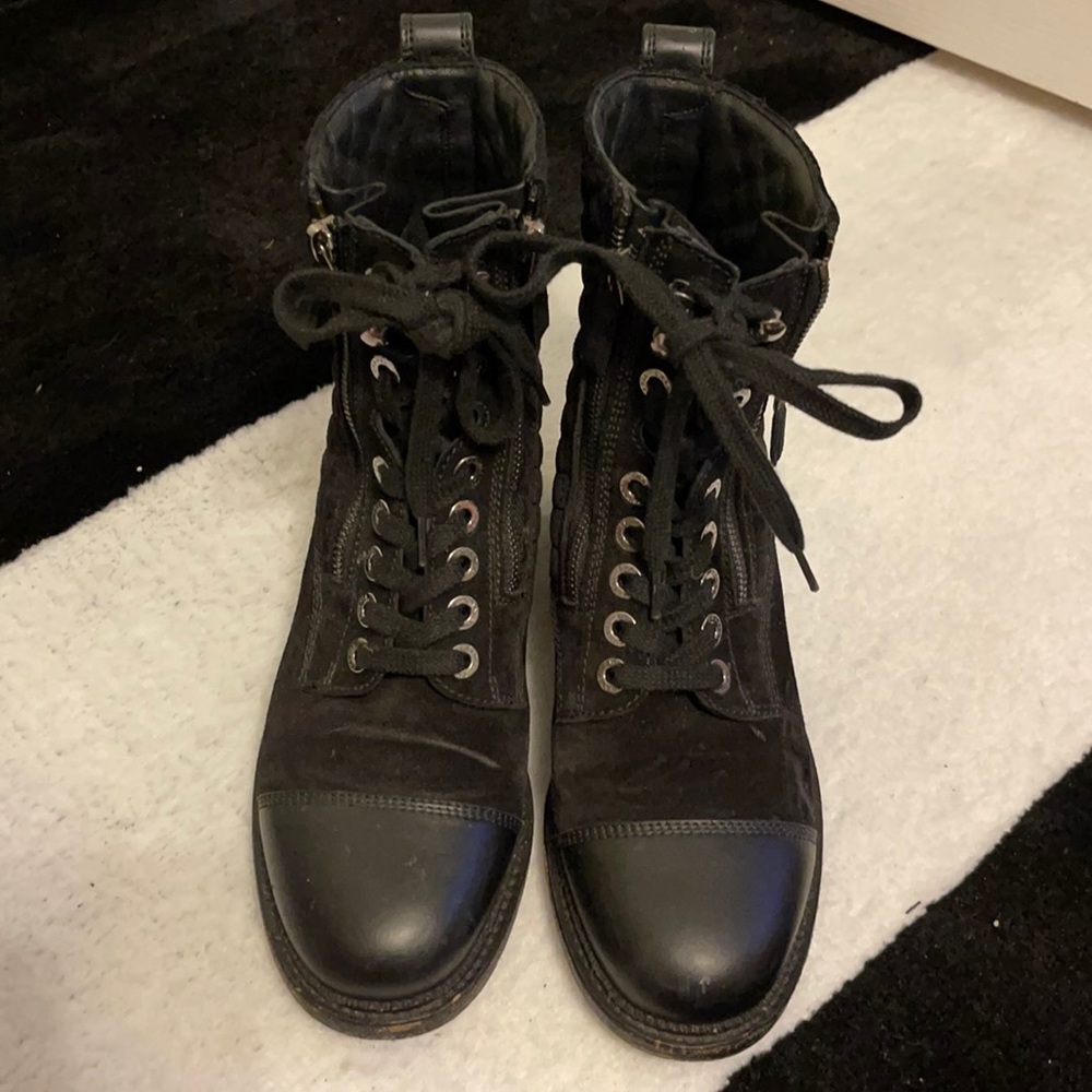 Chanel Quilted pattern combat boots